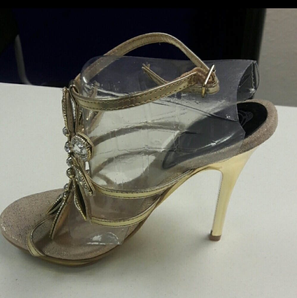 Gold rhinestone heels